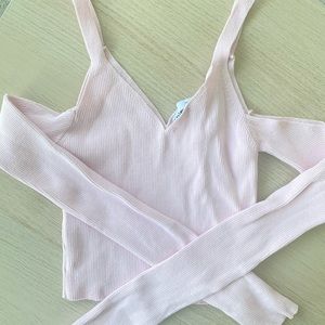 Off-shoulder Knit Top - Pastel Pink